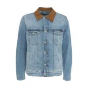 7 For All Mankind Blå Denimjacka med Corduroy Krage Blue, Herr