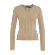 Polo Ralph Lauren Beige Kabelstickad V-ringad Tröja Beige, Dam