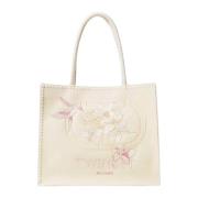 Twinset Bohemian Canvas Shopper Väska med Broderad Grafik Beige, Dam