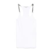 Stella McCartney Vit Chain-Link Trim Racerback Top White, Dam