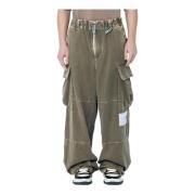 Mihara Yasuhiro Satin Cargo Byxor med Topstitching Green, Herr