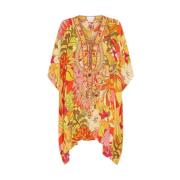 Camilla Retro Blommig Snörning Kaftan Multicolor, Dam