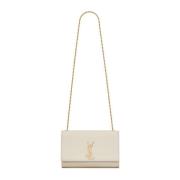 Saint Laurent Medium axelväska med YSL-monogram Beige, Dam