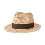 Maison Michel Beige Fedora Halsduk med Brun Band Beige, Dam