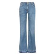 Momoni Stone Washed Denim Låg Midja Flared Jeans Blue, Dam