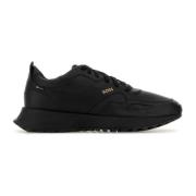 Boss Svart Syntetisk Läder Runner Sneakers Black, Herr