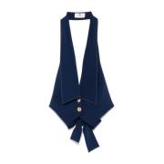 Elisabetta Franchi Blå Crepe Jacka med Spetsig Revers Blue, Dam