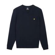 Lyle & Scott Bomull Merino V-ringad Tröja Blue, Herr