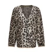 R13 Leopard Print Boyfriend Cardigan med V-ringning Multicolor, Dam