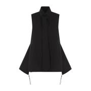 Yohji Yamamoto Svart Bomull Poplin Ärmlös Skjorta Black, Dam