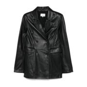 Loulou Studio Klassisk Läderblazer Black, Dam