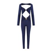 Elisabetta Franchi Navy Jumpsuit med Maxi Bow Blue, Dam