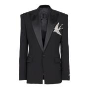 Balmain Figursydd jacka med strassknapp och svaldesign Black, Herr