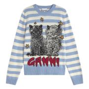 Ganni Grafisk Katt Jumper med Ränder Multicolor, Dam