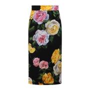 Dolce & Gabbana Blommigt Tryck Silk Midi Kjol Multicolor, Dam