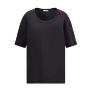 Lemaire Monokrom Ribbad Bomull Crew Neck T-shirt Black, Dam