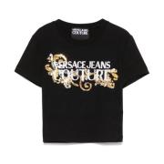 Versace Jeans Couture Svart T-shirt Polo med Kristallutsmyckning Black...