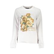 Cavalli Class Borstad Sweatshirt med Print Logo White, Dam