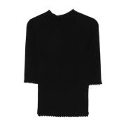 Twinset Svarta Crew Neck Sweaters med Scallop Edge Black, Dam