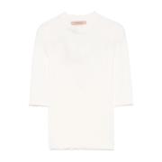 Twinset Vita Crew Neck Sweaters med Scallop Edge White, Dam