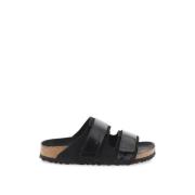 Birkenstock Läder Justerbara Remmar Slides Black, Dam