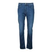 Jacob Cohën Bomull Linne Blandning Slim Fit Jeans Blue, Herr