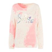 Fracomina Sweatshirt med rund hals och blank skrift Multicolor, Dam