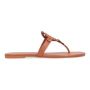 Tory Burch Läderplatta Sandaler Brown, Dam