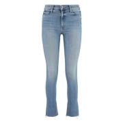 Mother Dazzler Straight Leg Jeans med Frayed Hem Blue, Dam