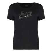 Emporio Armani EA7 Logo Print Viscose Crew-neck T-shirt Black, Dam