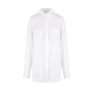 Burberry Löst Sittande Siden Satin Jacquard Skjorta White, Dam