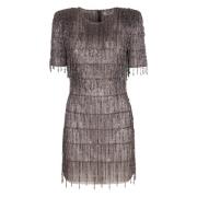 Elisabetta Franchi Paljett Mini-Klänning med Strukturerade Axlar Gray,...