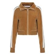 Palm Angels Kontrasterande Velvet Zip Hoodie Brown, Dam