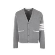 Thom Browne Grå Bomulls Cardigan med 4bar Detalj Gray, Herr