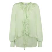 Victoria Beckham Ruffled Silkesblus Framknut Green, Dam