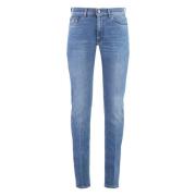 Versace Slim Fit Jeans med Läderlogotyp Blue, Herr