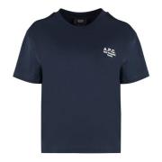 A.p.c. Bomull crew-neck T-shirt, ribbad halsringning Blue, Dam