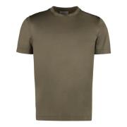 Canali Räfflad Bomull Crew-Neck T-shirt Green, Herr