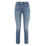 Frame Hög Straight Jeans med Kontrastsömn Blue, Dam