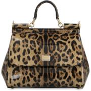 Dolce & Gabbana Leopardmönstrad Läderhandväska Multicolor, Dam