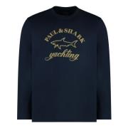 Paul & Shark Bomull T-shirt med Ribbad Halsringning Blue, Herr