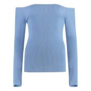 P.a.r.o.s.h. Ribbad stickad topp med off-shoulder hals Blue, Dam