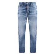 Dsquared2 Slitna 5-ficksjeans med läderlogotyp Blue, Herr