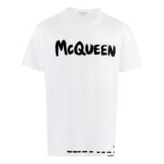 Alexander McQueen Bomull T-shirt med Ribbad Halsringning White, Herr