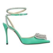 Mach & Mach Satin Slingback Pumps med Rhinestone Dekoration Green, Dam