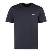 Ermenegildo Zegna Bomull Logo T-shirt Ribbad Hem Blue, Herr