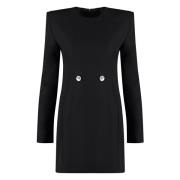 Versace Logo Knapp Virgin Wool Klänning Black, Dam