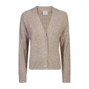 Eleventy Bomull Linne Blandning Metallic Kofta Beige, Dam