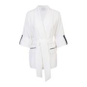 Eleventy Kimono Bältesjacka i Japansk Triacetat Polyester White, Dam