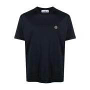 Stone Island Blå Bomull Jersey T-shirt med Compass Patch Blue, Herr